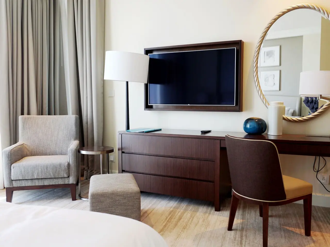 Chic hotel room with modern furniture and technology