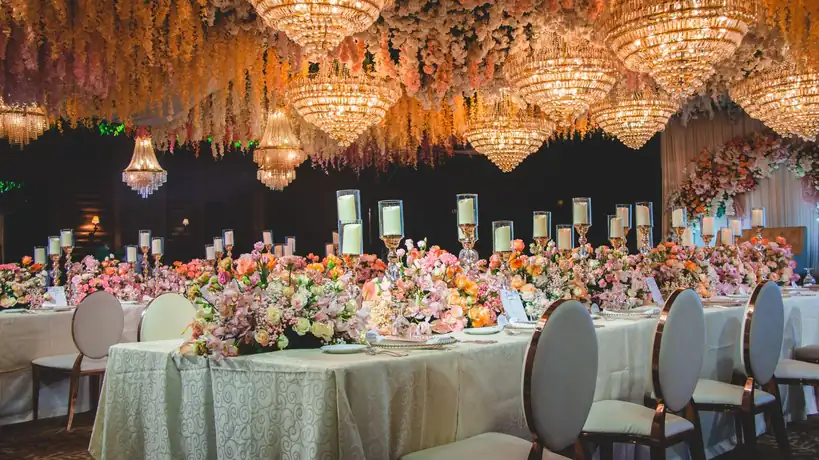 Close-up of a sophisticated event floral design